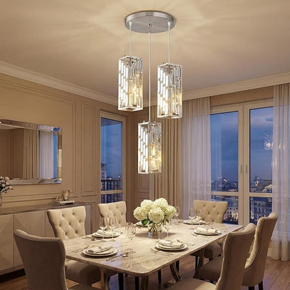 Brass Nickel Pendant Lighting Modern Pendant Light, Mini Crystal Chandeliers,Adjustable Pendant Light Fixture for Kitchen Island Dinning Room Bedroom (3 Light)