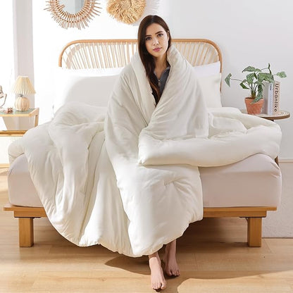 ROSGONIA Oversized Queen Comforter Ivory, 3pcs (1 Comforter & 2 Pillowcases) Lightweight Oversized Queen Comforter Sets Bedding Blanket Quilts