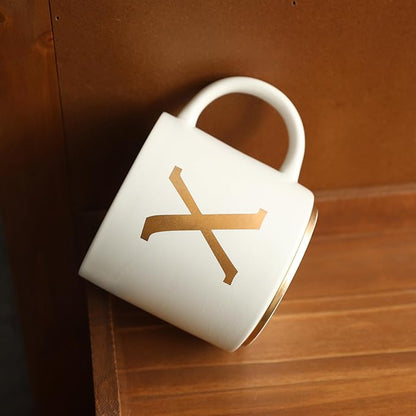COLLECTIVE HOME - Monogram Ceramic Mugs, 15 oz Golden Initial Coffee Cups, Elegant Alphabet Tea Mugs, Elegant Personalized Mug with Gift Box, Unique Mug with Double Side Capital Letter (X)