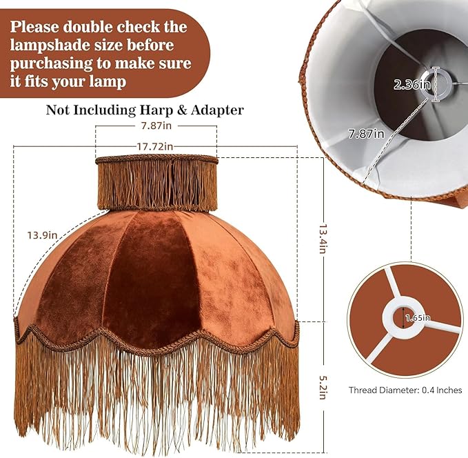 Velvet Shade with Tassel, Caramel, Handmade Dome Design for Floor Lamp and Table Lamp (2, Caramel, Large)