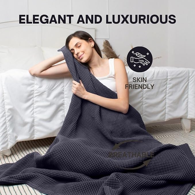 Organic Cotton Waffle Blankets Throw Size (50" x 60") Lightweight, Breathable and Soft, for Sofa, Couch, Bed, Picnic All-Season - Summer, Spring, Winter (Grey)