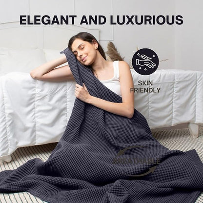 Organic Cotton Waffle Blankets Throw Size (50" x 60") Lightweight, Breathable and Soft, for Sofa, Couch, Bed, Picnic All-Season - Summer, Spring, Winter (Grey)