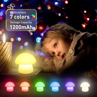 Mushroom Lamp, Rechargeable Night Light, Multi-Color LED Mushroom Nightlight, Dimmable Nightlamp for Breastfeeding, Nursery Squishy Silicone Lamp for Bedroom(Tap/Remote Control)