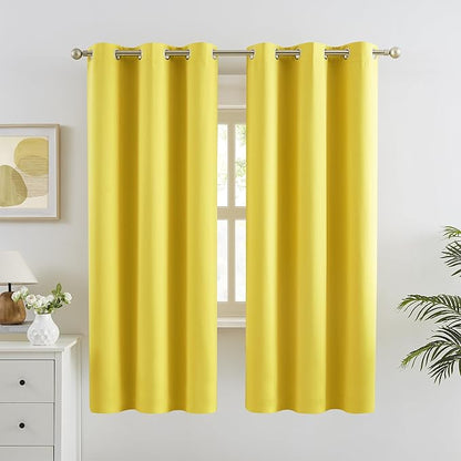 DUALIFE Yellow Blackout Curtains for Living Room- Grommet Thermal Insulated Window Curtain Drapes for Bedroom Illuminating Yellow (42 W x 63 L, 2 Panels)