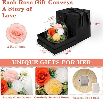 FIACO Preserved Rose Birthday Gift for Women Forever Fresh Flowers for Prime Delivery Gift for Mom Grandma Wife Valentines Mothers Day Christmas Anniversary Eternal Roses in Glass Dome