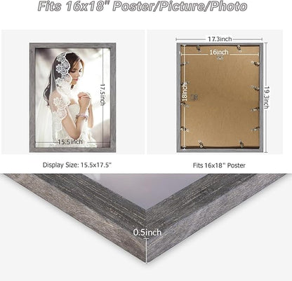 16x18 Picture Poster Frame, Rustic Gray 18 x16inch Frame, Natural 16x18 Frame, Distressed Grey Large Gallery Family Concert Photo Frame, Anniversary/Birthday/Wedding/Thank you/Christmas Gift