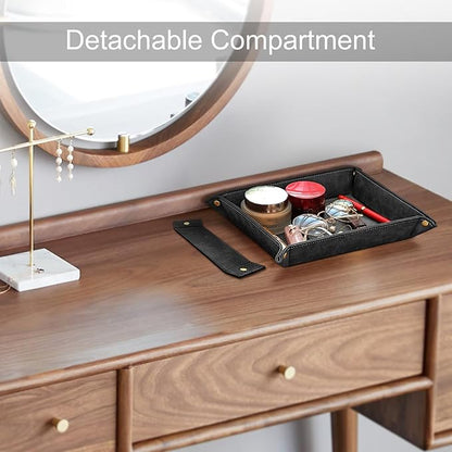 SITHON Valet Tray Desktop Storage Organizer, Removable 2 Compartments Catchall Tray Bedside Vanity Nightstand Caddy Holder Desk Storage Plate, Black