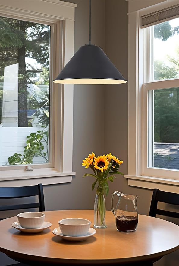 Kira Home 14" Industrial Metal Cone Replacement Shades, 1-5/8" Fitter Opening for Threaded Medium Base Socket, 6.75" x 14.25", Black Finish, 3-Pack