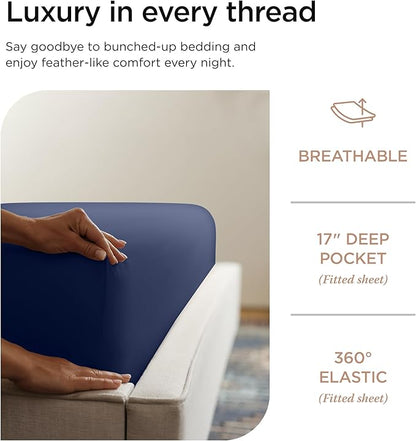 Threadmill Luxury Full Size Sheets for Full Size Mattress, 1000 Thread Count Supima Cotton Sheets for Full Mattress, 5-Star Hotel Quality 4 Piece Bed Sheet with Extra Deep Pocket, Folkstone Blue