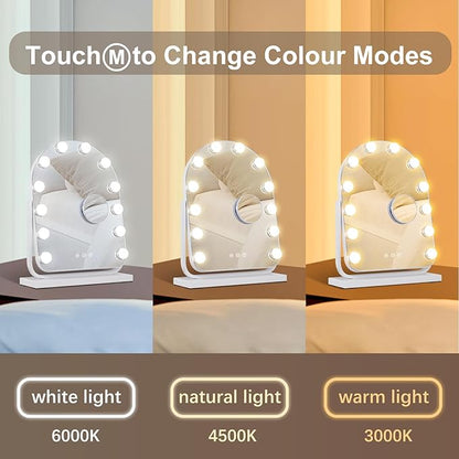 Makeup Mirror with Lights-3 Modes,Smart Touch Control,Detachable 10X Magnification,15.7"×11.8" Hollywood Vanity,360° Rotation （White）