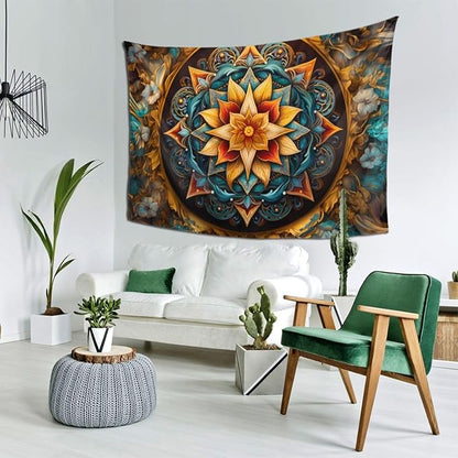 Smacget Mandala Floral Boho Multicolor Flower Psychedelic Wall Hanging for Teen Girls - Blue Orange Tarot Aesthetic Witchy Tapestry for Bedroom Dorm Decor - Hippie Tapestry 80"X60"