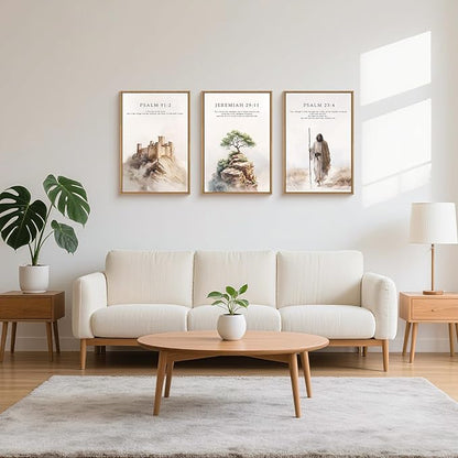Jesus Christ Bible Verse Framed Canvas Wall Art Set,Christian Religious Faith Bible Story Wall Decor,Watercolor Easter Scripture Artwork for Church,Prayer Room,Living Room-16"x24"x3