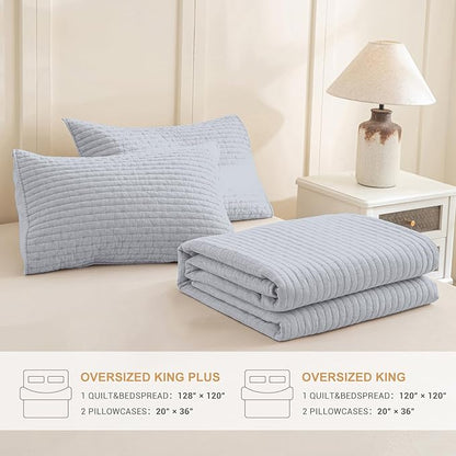 Sanracie Stonewashed Oversized King Quilt(120"x120"), Cotton Cornflower Blue Cross Stitch Pattern California King Quilt Sets 3Pcs Soft Lightweight Crinkle Bed Coverlet Set for All Season