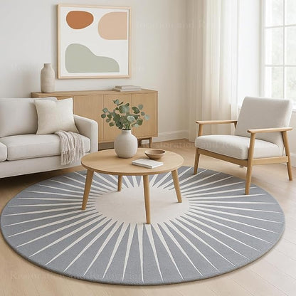 Modern Round Area Rug – Hand-Tufted with 100% NZ Wool, Thick & Soft Circular Carpet for Living Room, Bedroom & Dining Room Decor (Grey, 8' Round)