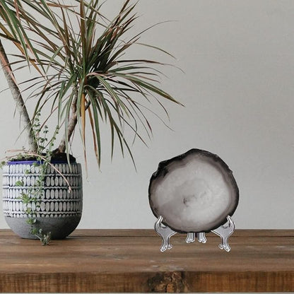 Gray Agate Coaster Drinks Crystal Cup Stone Coasters Set of 4 Geode Agate Slices with Rubber Bumpers for Coffee, Wine or Bar Glasses (4"-5")