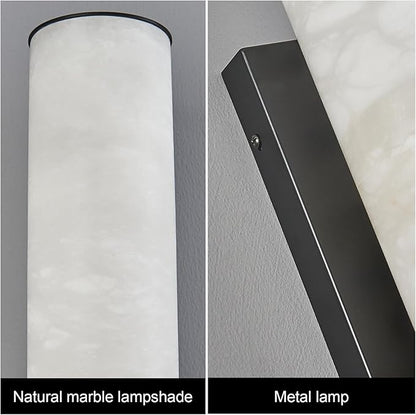 LMQNINE Natural Alabaster Wall Sconces Spanish Marble Wall Light Cylinder Modern Black LED Sconce for Living Room Bedroom Bathroom Stairs（M-1Pack）