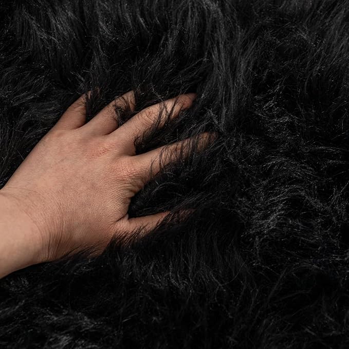 Black Bear Rug Faux Cowhide Rug Animal Print Area Rug Faux Sheepskin Fur Carpet Decor for Living Room 5.1x6.1 Feet