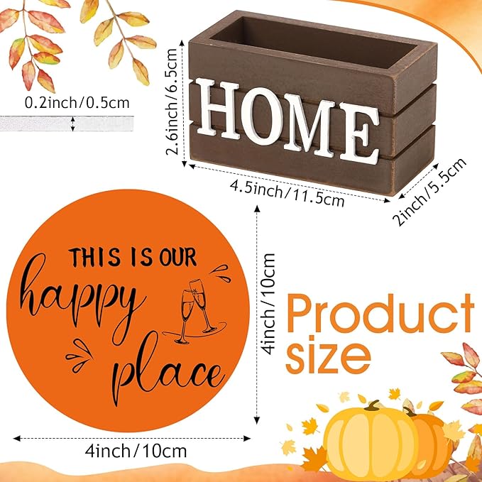 Queekay Coasters Set of 6 House Warming Gifts New Home Wooden Farmhouse Drink Coasters with Holder 4'' Funny Decoration for Kitchen Family Coffee Bar Tabletop Protection(Fall Color)