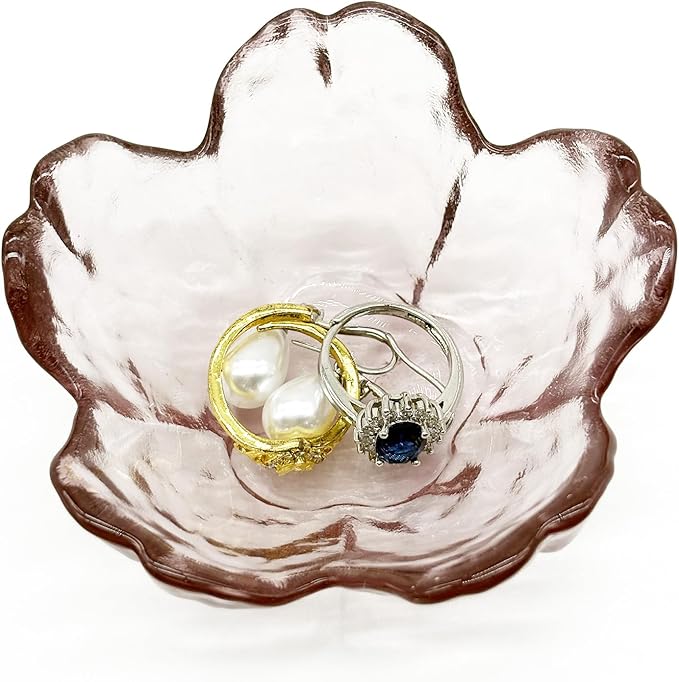 Flower Ring Dish Jewelry Tray, Glass Jewelry Dish Tray, Aesthetic Room Decor Small Trinket Dish, Nightstand Jewlery Ring Holder Dish, Bathroom Jewelry Plate Bowl for Rings Earrings Gift (Light Purple)