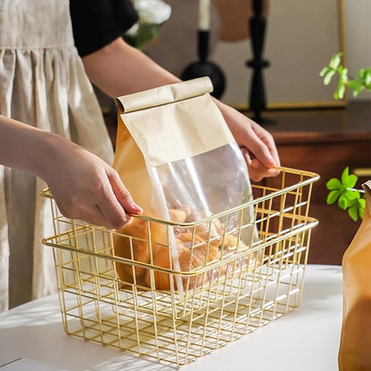4 Pack Gold Wire Baskets for Organizing Office Wire Storage Basket Gold Metal Storage Baskets for Kitchen Cabinets, Bathroom, Countertop