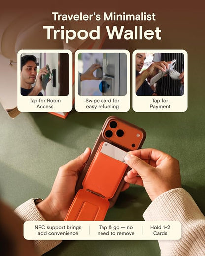 MOFT Phone Tripod Wallet for iPhone, Mulit-Angles, Lightweight & Portable Phone Stand, MOVAS Vegan Leather Magnetic Wallet, Strong Magnets, NFC Card Holder,Travel Essential, Sunrise (with Card Slot)