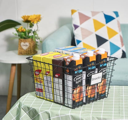 4 Pack【Extra-Large 2+2】 Wire Handmade Storage Basket for Organizing Household Goods,Pantry Organization,Bathroom countertop,Laundry,Wardrobe Storage Basket,Black