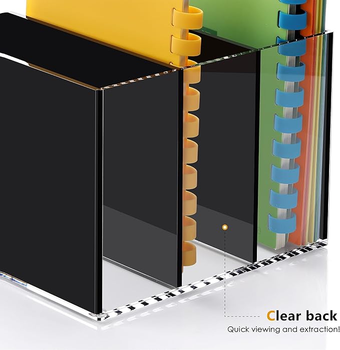 SANRUI Acrylic Magazine File Holder Desktap Organizer, Clear Folder Rack Workspace Document Sorters, Bookend File Office Accessories Organization Storage, (Black 3 Vertical Compartments)