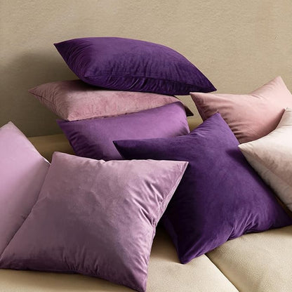MIULEE Velvet Throw Pillow Covers 18x18 Inch, Pack of 2 - Eggplant Purple, Super Soft Decorative Square Cushion Cases Modern Luxury Spring Home Decor for Sofa,Couch,Bed,Chair