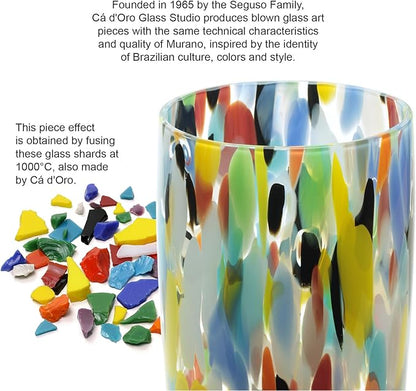 Ca D Oro Murano-Style Colored Glass Vase Confetti Effect Hand Blown Art Glass Crystal for Flower, Room Decoration and Centerpiece - Model AD3