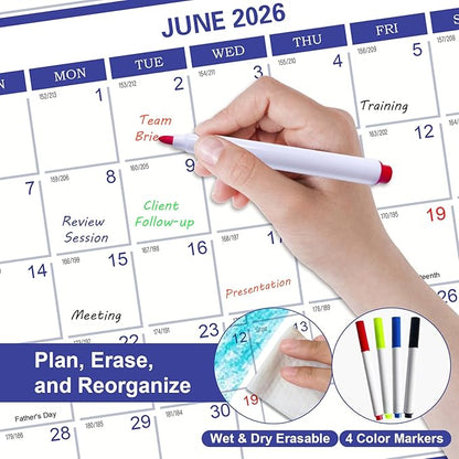 2026 Wall Calendar 24" x 36", 12 Months from January to December, Dry Erase Large Annual Yearly Planner, Horizontal/Vertical Calendar for Easy Planning, Organizing (indigo)