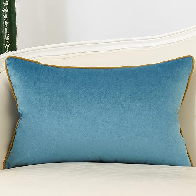 Avigers 12 x 20 Inch Grey Blue Gold Striped Geometric Lines Embroidery Velvet Cushion Case Luxury Modern Lumbar Throw Pillow Cover Decorative Pillow for Couch Living Room Bedroom Car 30 x 50cm