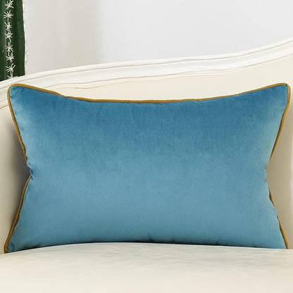 Avigers 12 x 20 Inch Grey Blue Gold Striped Geometric Lines Embroidery Velvet Cushion Case Luxury Modern Lumbar Throw Pillow Cover Decorative Pillow for Couch Living Room Bedroom Car 30 x 50cm