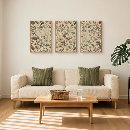 Aryroi Large Abstract Vintage Floral Framed Canvas Wall Art Set,Boho Retro Neutral Wildflower Wall Decor,Mid Century Antique Flower Botanical Artwork for Living Room,Bedroom,Farmhouse- 24"x36"x3