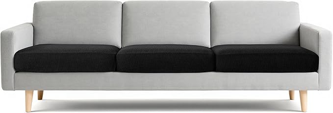 CHUN YI 3 Piece Couch Cushion Covers for XL-Sofa Seat Slipcovers Suitable with Spandex Jacquard Washable Fabric (3 Piece XL-Sofa Cushion Covers, Black)