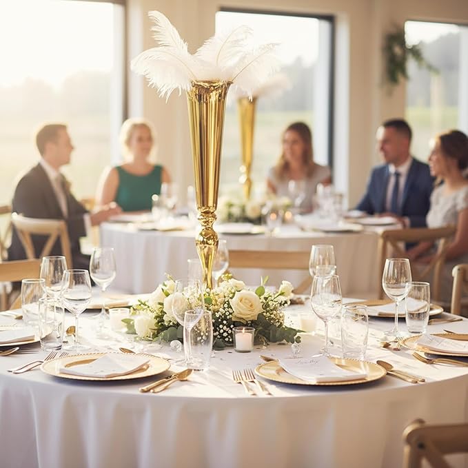 Set of 2 Metal Trumpet Vases for Table Centerpieces, Anniversary Celebration Wedding Party Dinner Table Centerpieces, Wedding Decorations, 21.9"/55.5cm Gold Vases