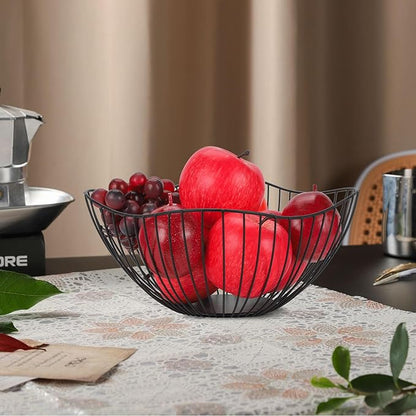 IBWell Antique Curved Edge Fruit Basket for Kitchen Black Wire Basket Fruit Bowl for Home Decor Metal Wire Fruit Holder for Fruit Vegetable Snacks