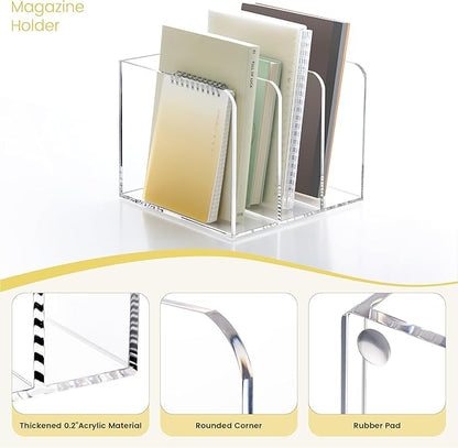 Acrylic Magazine Holder,Clear Desk Organizer with 3 Vertical Compartments,Magazine File Holder Sorter Rack Workspace Organizers for Home Office & Classroom(B5)
