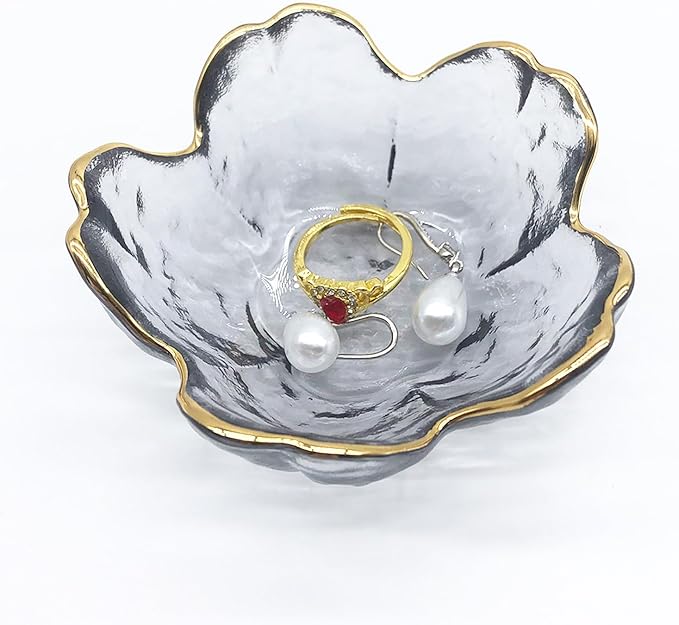 Small Jewelry Dish Tray, Flower Glass Ring Dish Engagement Gifts, Crystal Ring Holder Dish Jewlery Plate, Nightstand Decor Jewelry Tray Trinket Dish, Jewelry Bowl Dish for Rings, Earrings