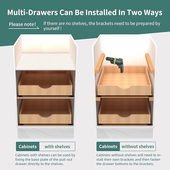 Fully Assembled Pull Out Cabinet Drawer, Wood Pull Out Cabinet Organizer, Soft Close Slide Out Pull Out Drawers for Kitchen Cabinets, Fast and Easy DIY Installation, 21”W x 21”D