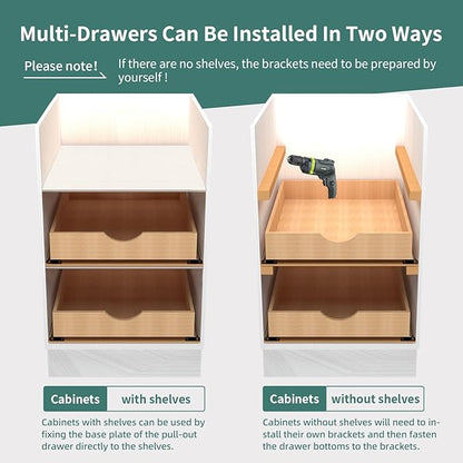 Fully Assembled Pull Out Cabinet Drawer, Wood Pull Out Cabinet Organizer, Soft Close Slide Out Pull Out Drawers for Kitchen Cabinets, Fast and Easy DIY Installation, 21”W x 21”D