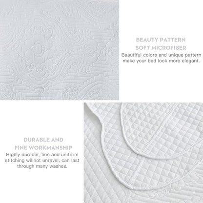 HZ & HY Oversized King Bedspread 128x120 Extra Wide, Ultrasonic Coverlet Bedding Set, Lightweight Thin Comforter, Reversible, 5 Piece, 100% Microfiber, White