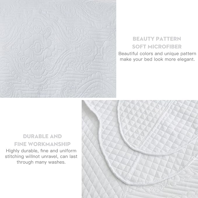 HZ & HY Oversized King Bedspread 138x122 Extra Wide, Ultrasonic Coverlet Bedding Set, Lightweight Thin Comforter, Reversible, 5 Piece, 100% Microfiber, California/Alaskan King, White