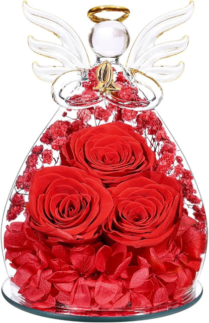 Beferr Valentines Day Rose Gifts for Her Women Mom Gifts for Birthday, Fresh Flowers for Delivery Prime Forever Preserved Rose in Glass Angel Figurine, for Grandma Wife Kids Daughter