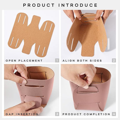 HOMIEAZICOZI 2-Pack Cork Leather Desk Accessories Storage - Pencil Pen Holder - Makeup Brush Holder Organizer - Stylish Addition to Home Decor (Pink)