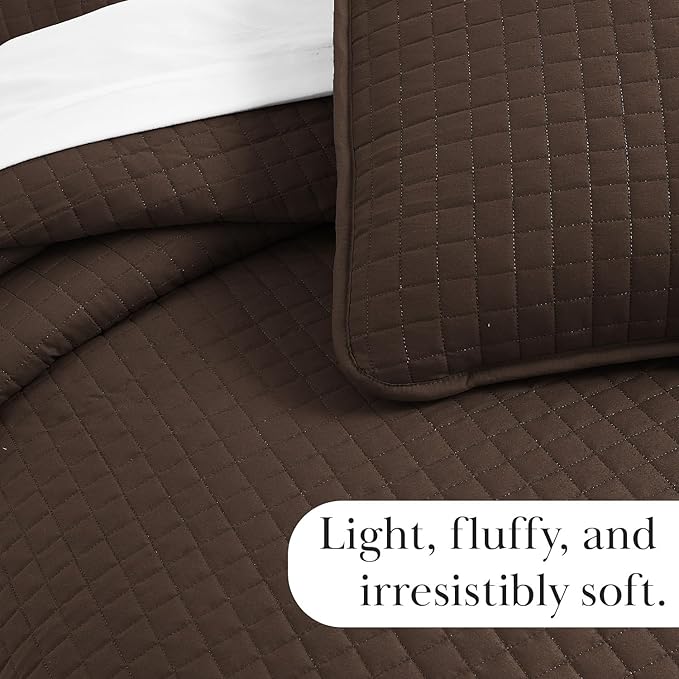 Southshore Fine Living, Inc. Full/Queen Quilt Bedding Set, Comfy Microfiber Coverlet, Queen Size Bedspread, Stain and Pet Hair Resistant Bedding, Full Size Quilt Set w/2 Shams, Chocolate Brown