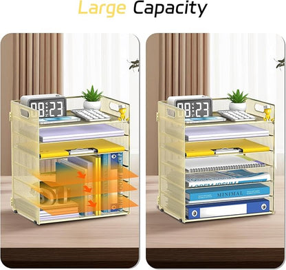 7 Tier Paper Organizer - Mesh Desktop File Holder with Handles for Office School Desk (Gold)