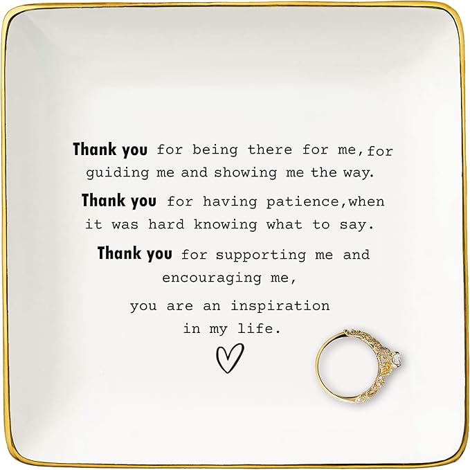 Thank You Gifts for Teacher,Godmother,Mom,Mentor,Coach,Leader,Boss,Best Friends-Appreciation Gift for Women,Thanksgiving New Year Christmas Gifts-Ceramic Jewelry Tray Trinket Holder Ring Dish