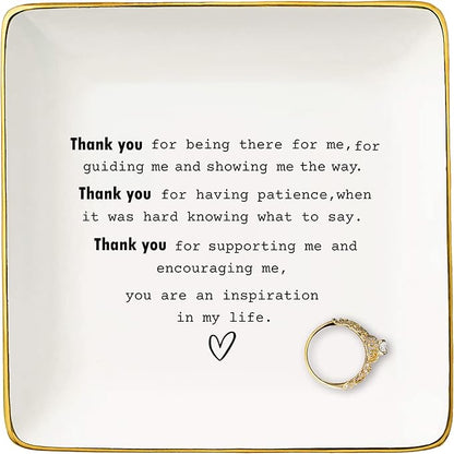 Thank You Gifts for Teacher,Godmother,Mom,Mentor,Coach,Leader,Boss,Best Friends-Appreciation Gift for Women,Thanksgiving New Year Christmas Gifts-Ceramic Jewelry Tray Trinket Holder Ring Dish