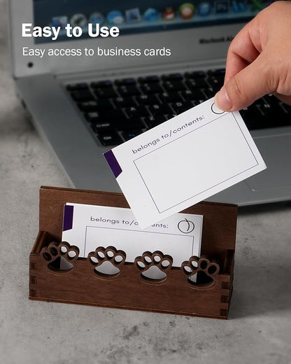eZAKKA 2 Pack Business Card Holder, Wooden Business Card Stand for Office Home Desktop Tabletop Organizer(Paw)