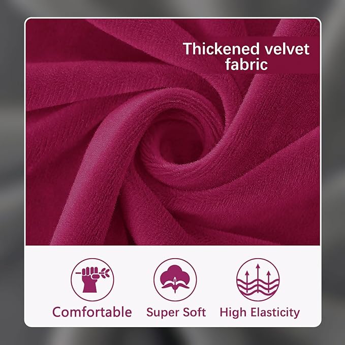 hyha Velvet Couch Cushion Covers, Stretch Chaise Lounge Sectional Couch Seat Covers L Shape for Sectional Sofa, Soft Sofa Cushion Slipcover Washable with Elastic Bottom(XL Chaise, Wine Red)